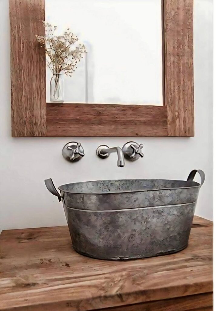 Upcycling Criativo: um balde de ferro se transformou numa cuba de lavabo