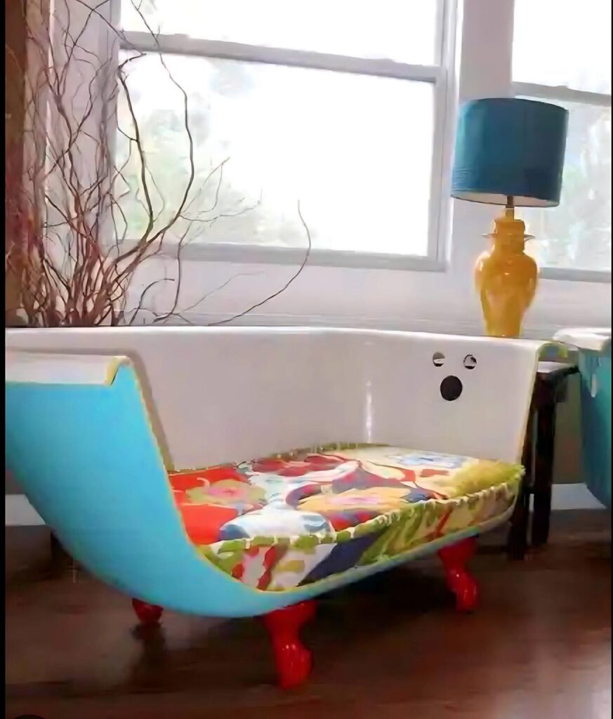 upcycling criativo: banheira antiga que se transforma em um sofá
