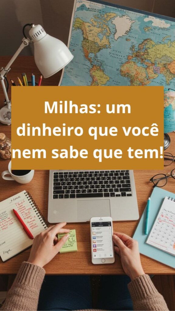 Mulher planejando viagem com computador e celular, mostrando como acumular e usar milhas do cartão de crédito.