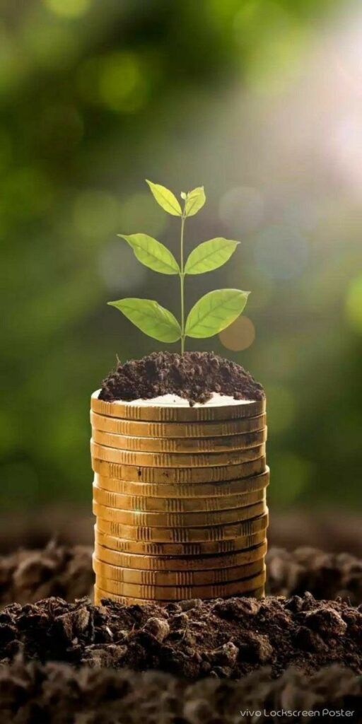 pilha de moedas com planta crescendo simbolizando negócio sustentável e lucro consciente