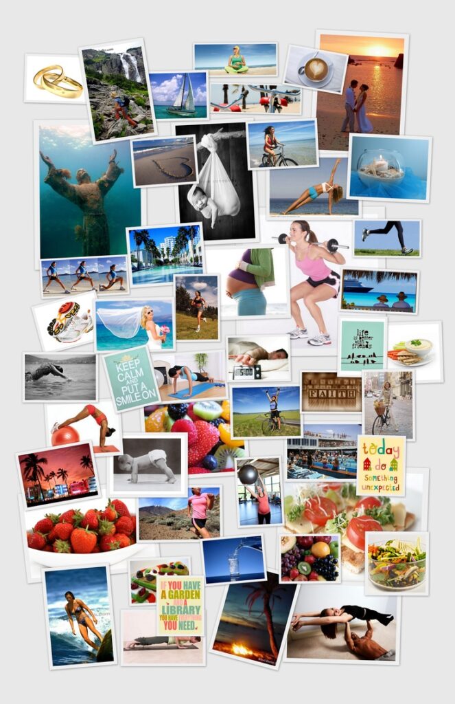 Mural dos sonhos representando o poder da visualização e a construção consciente de objetivos.