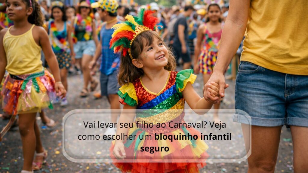 criança fantasiada em bloquinho infantil seguro durante o Carnaval